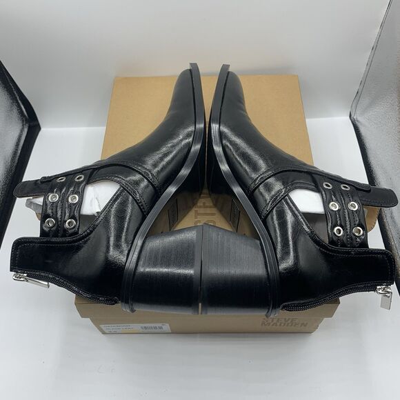 Steve Madden GATEWOOD  Boots In Black Leather Silver Buckles & Zip Women’s 9.5 - Picture 4 of 7